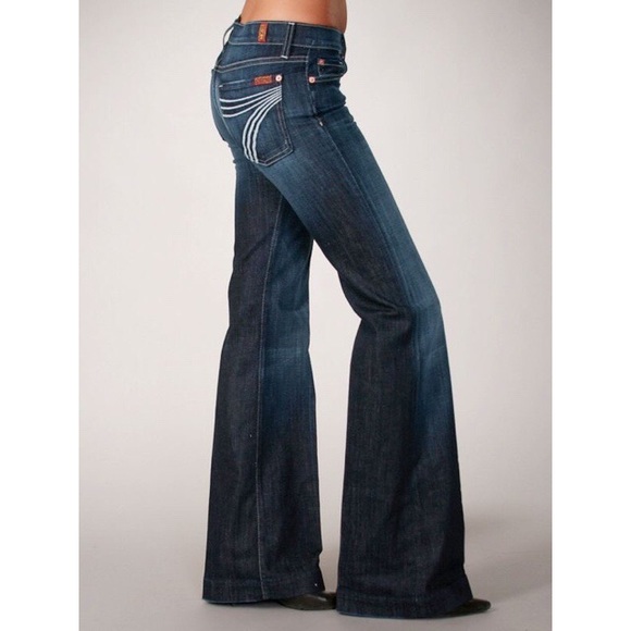 7 For All Mankind Denim - 7 FAM Dojo Medium-Dark Distressed Flare Leg Jeans